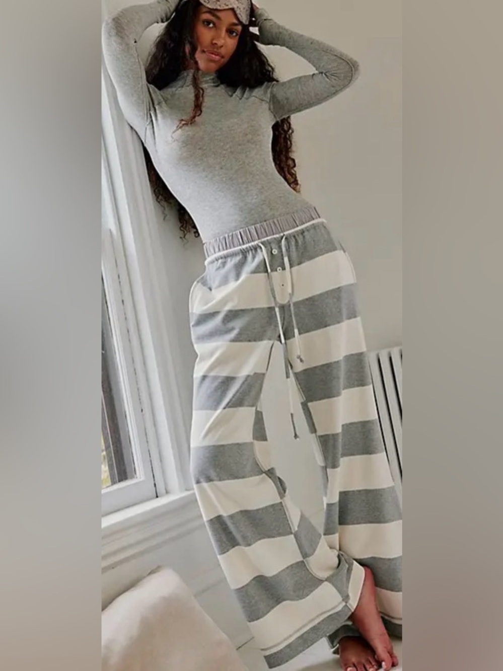 Free People You Wish Flare Gray and White Striped Lounge Pants